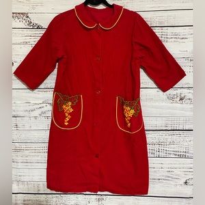Vintage Dress Corduroy Red Button up size small 3/4 sleeve